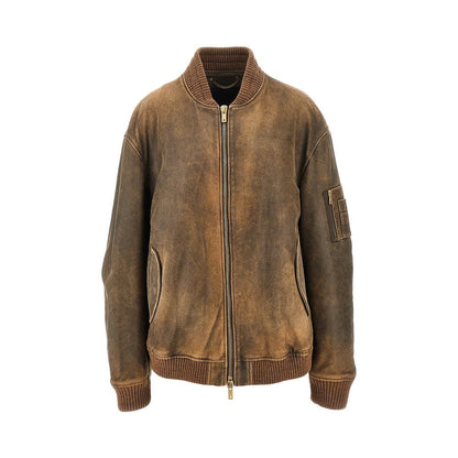 GOLDEN GOOSE M vintage-effect leather bomber jacket
