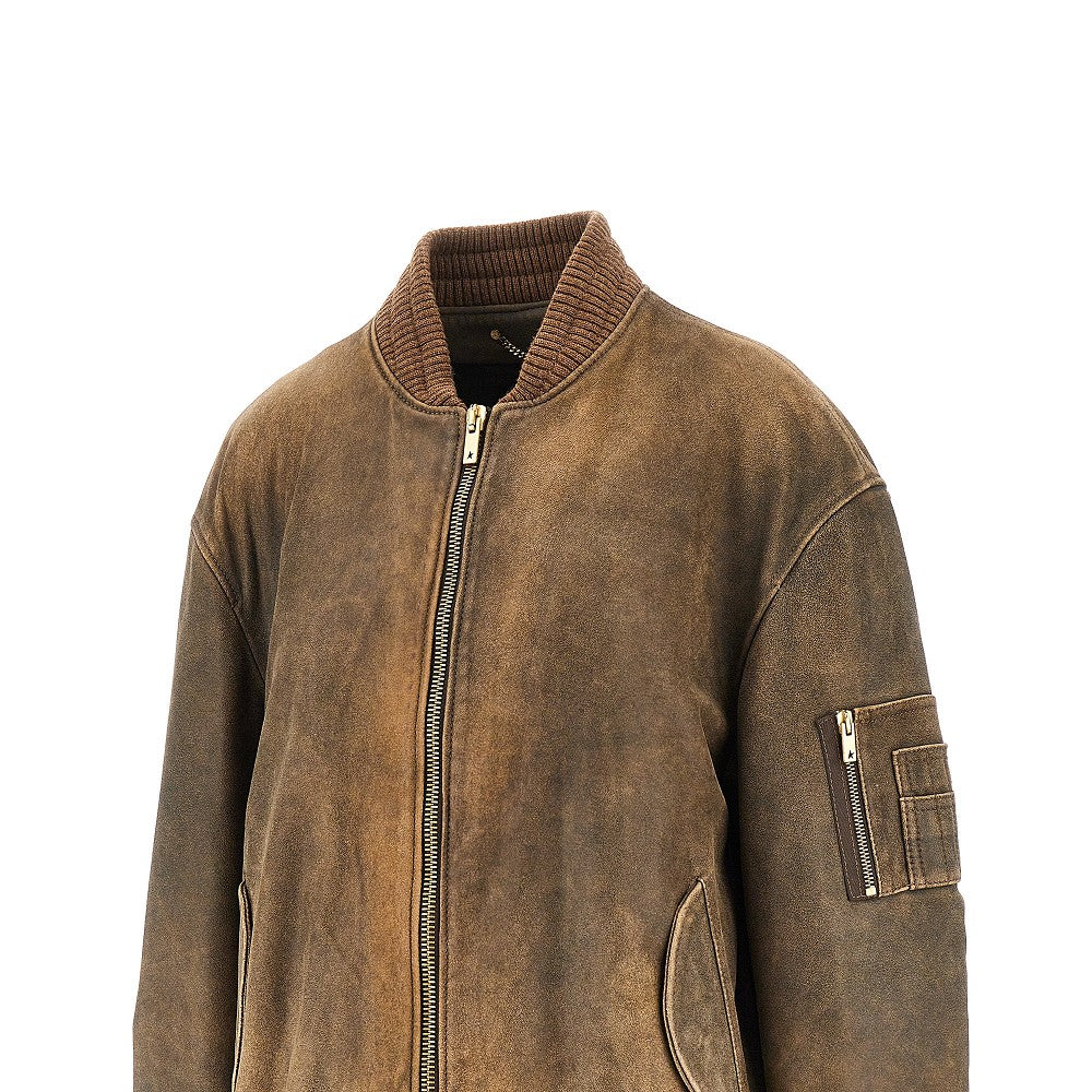 GOLDEN GOOSE M vintage-effect leather bomber jacket