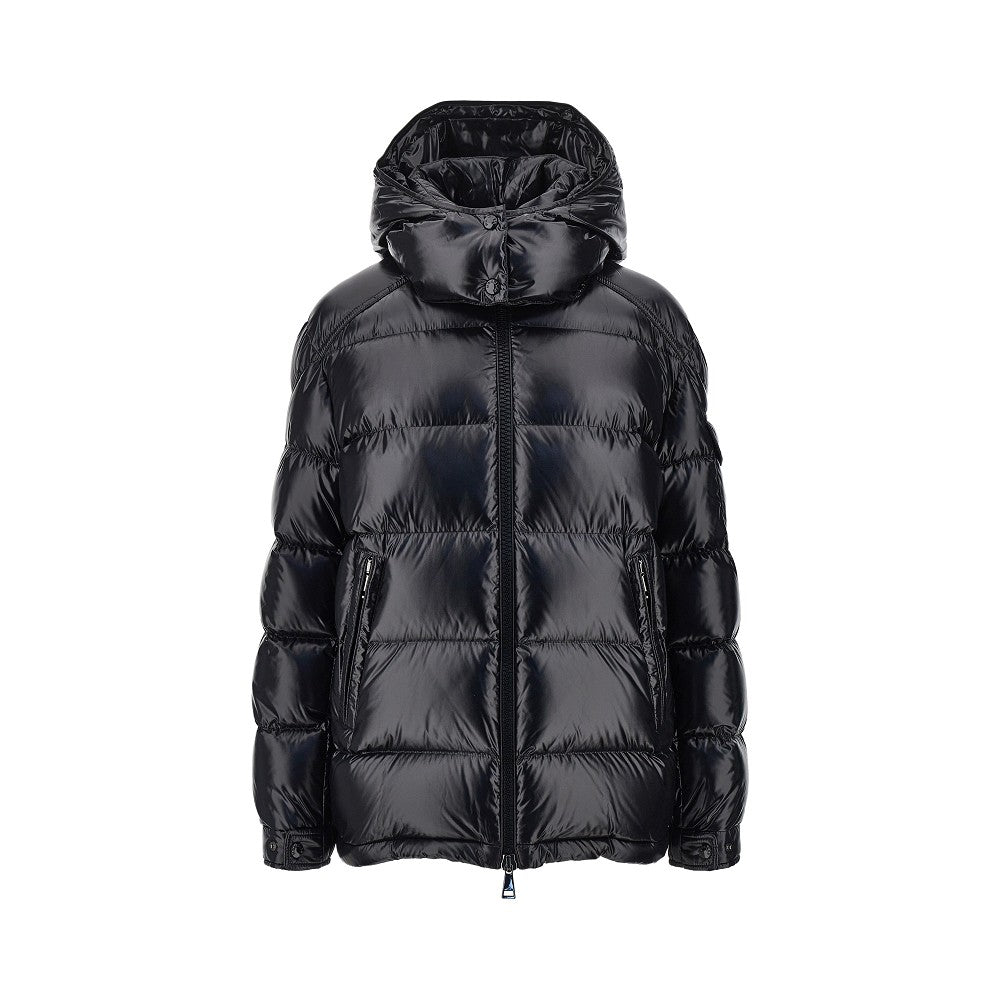 padded nylon downjacket with logo patch