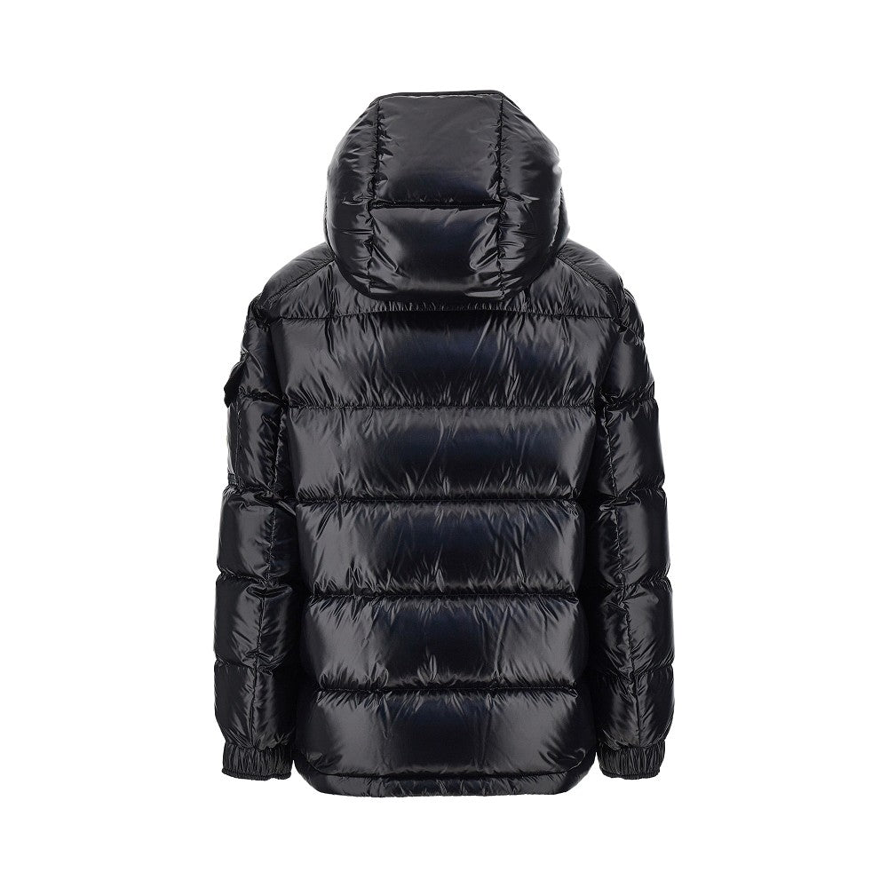 padded nylon downjacket with logo patch