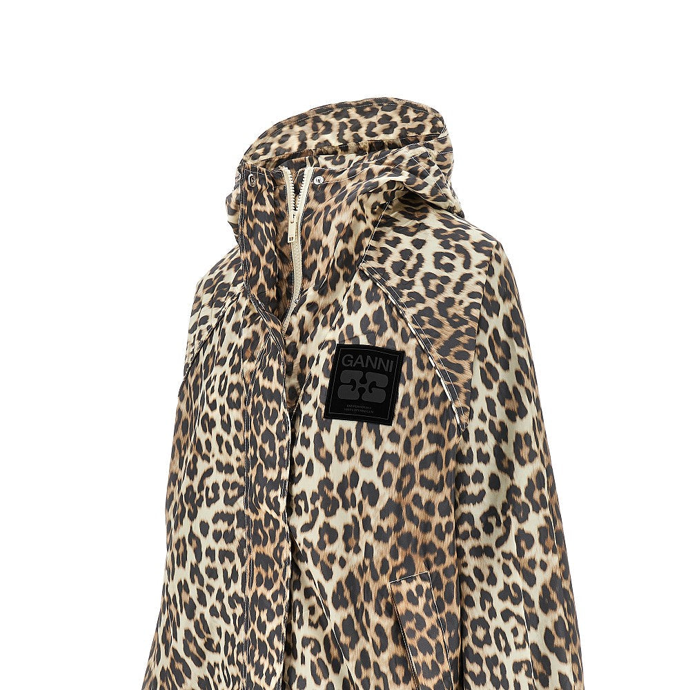 GANNI L-XL leopard-print nylon hooded blouson jacket