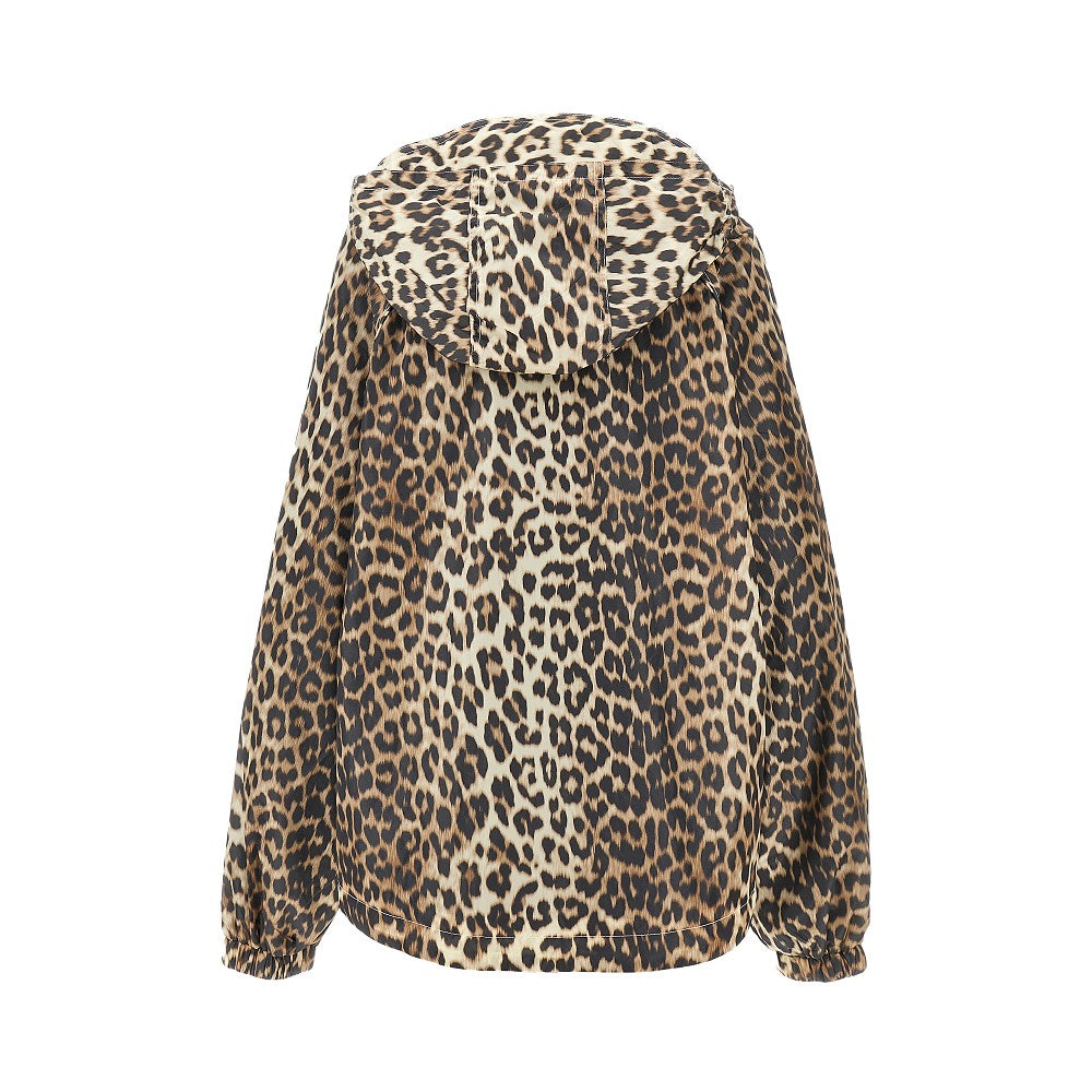leopard-print nylon hooded blouson jacket