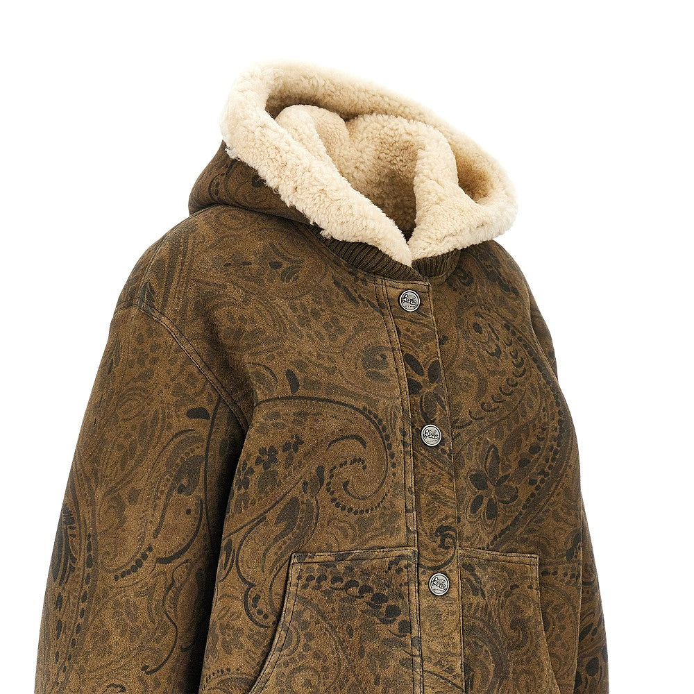 leather jacket with paisley motif