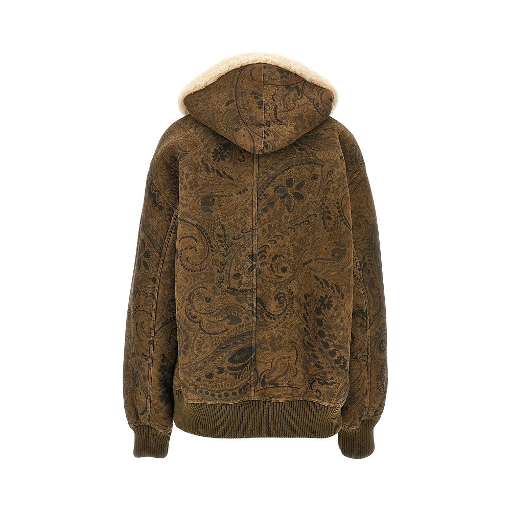 leather jacket with paisley motif