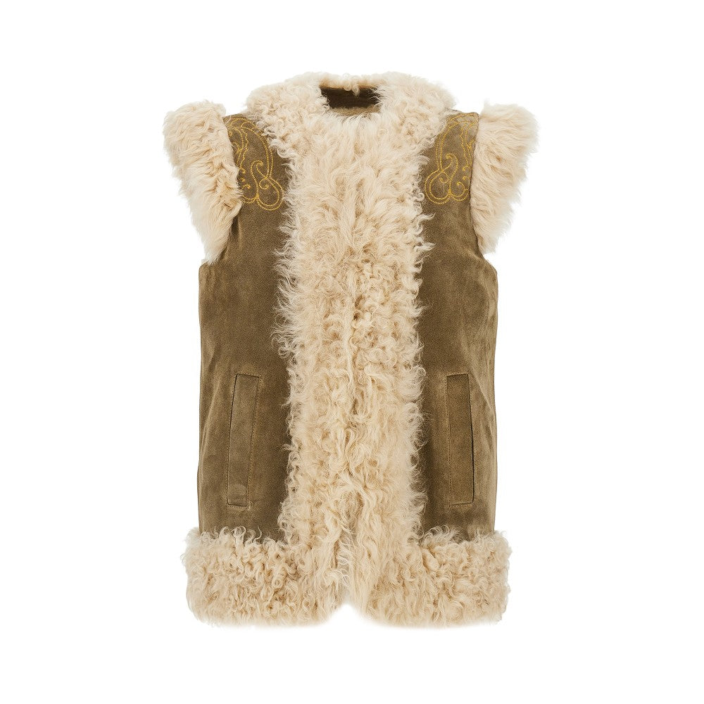 leather vest with paisley emrboidery