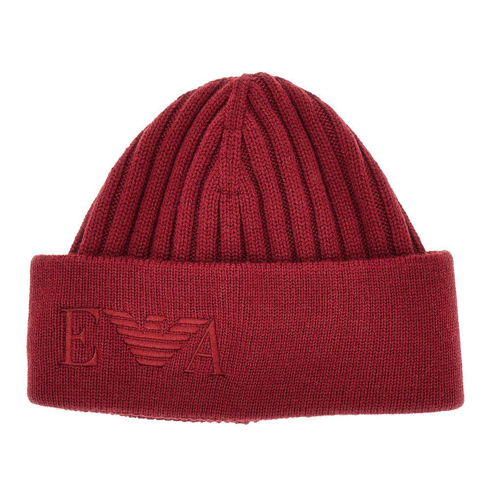 knitted beanie hat with logo embroidery