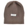 knitted beanie hat with logo label