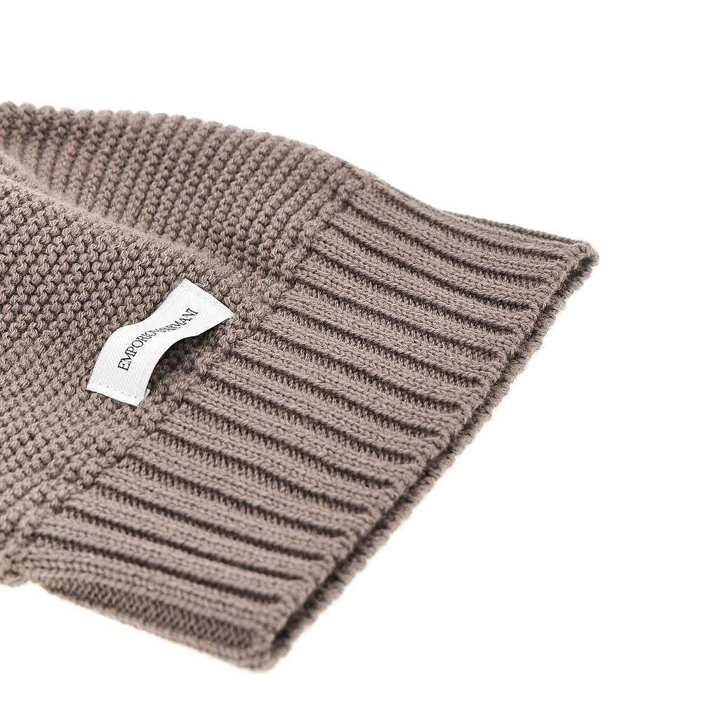 knitted beanie hat with logo label