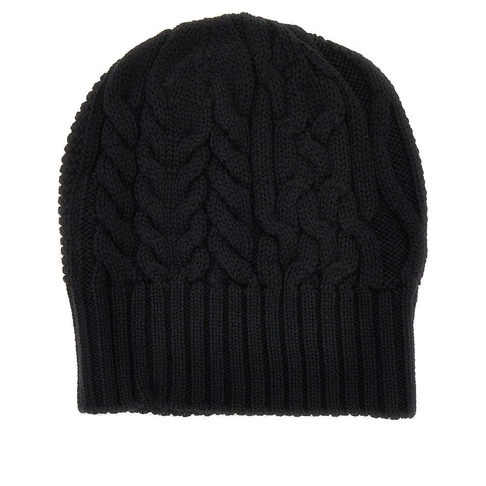 knitted beanie hat with logo label
