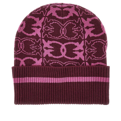 PINKO OS knitted beanie hat with jacquard logo