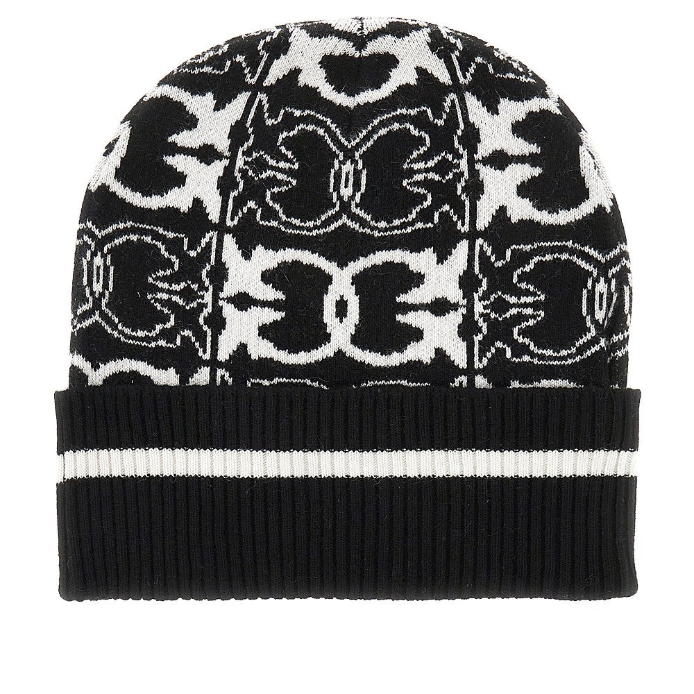 PINKO OS knitted beanie hat with jacquard logo