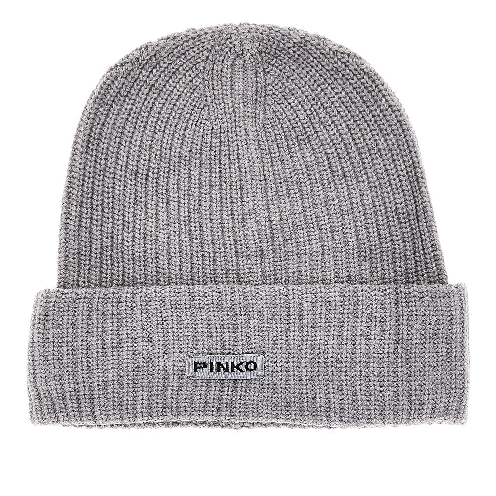 PINKO OS knitted beanie hat with logo