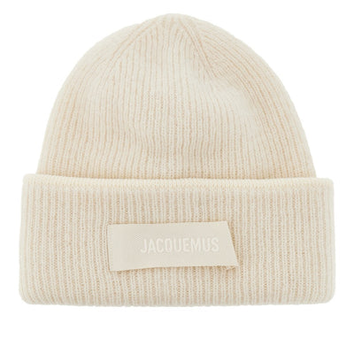 knitted beanie hat with gros-grain logo