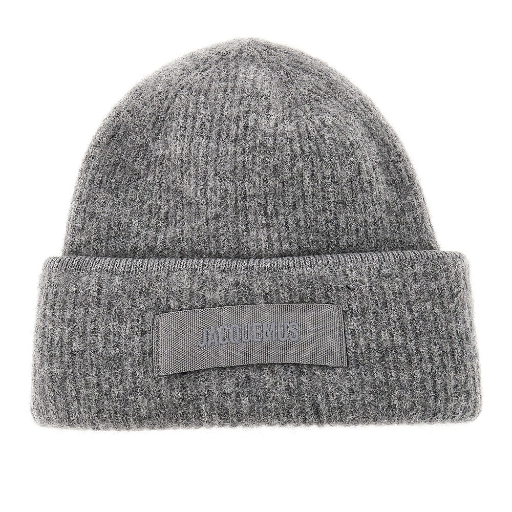 knitted beanie hat with gros-grain logo