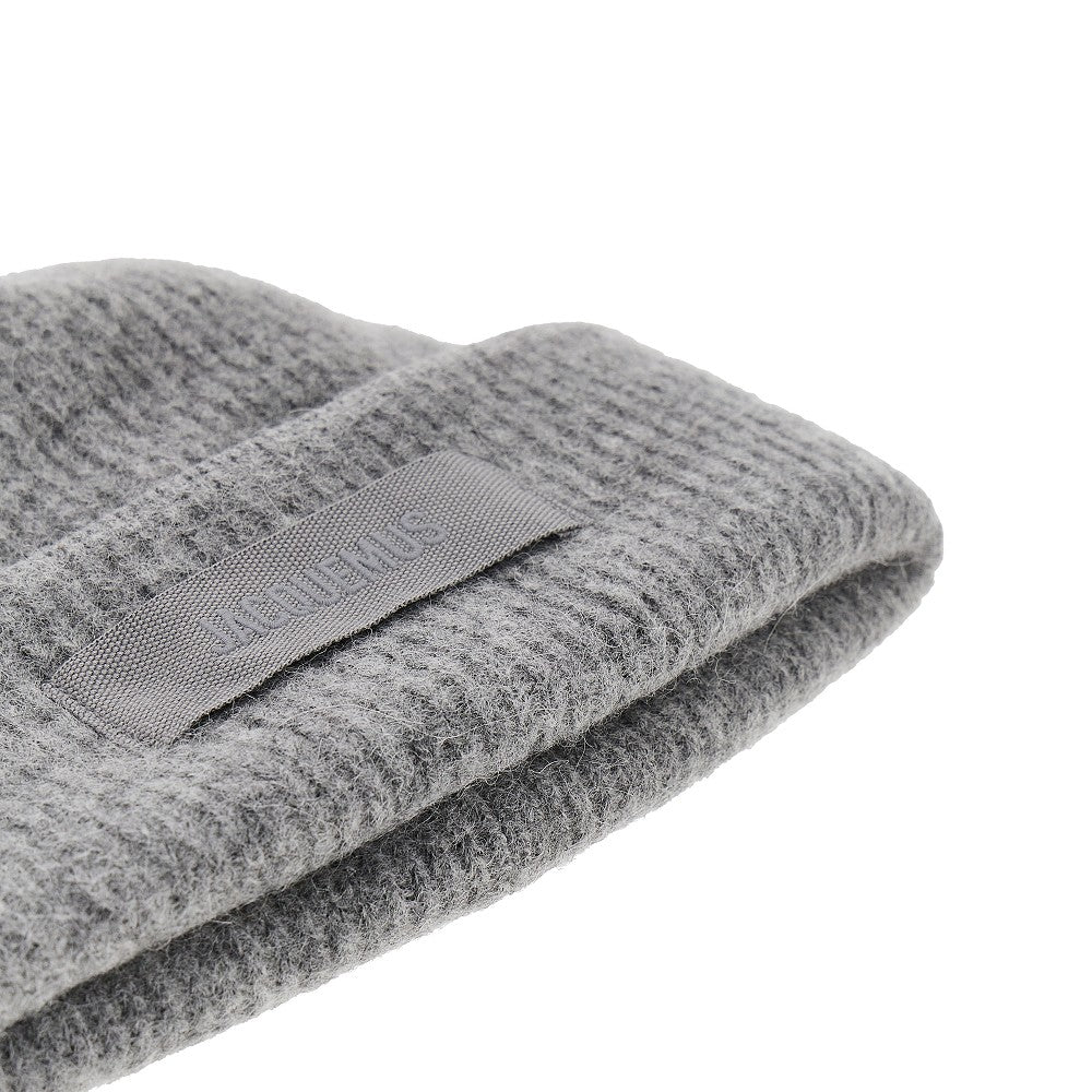 knitted beanie hat with gros-grain logo