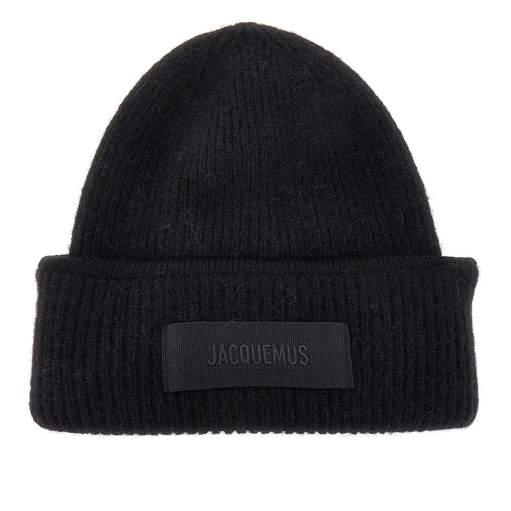 knitted beanie hat with gros-grain logo