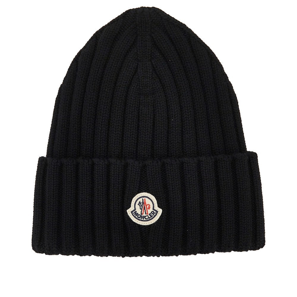 MONCLER OS wool beanie hat with logo patch