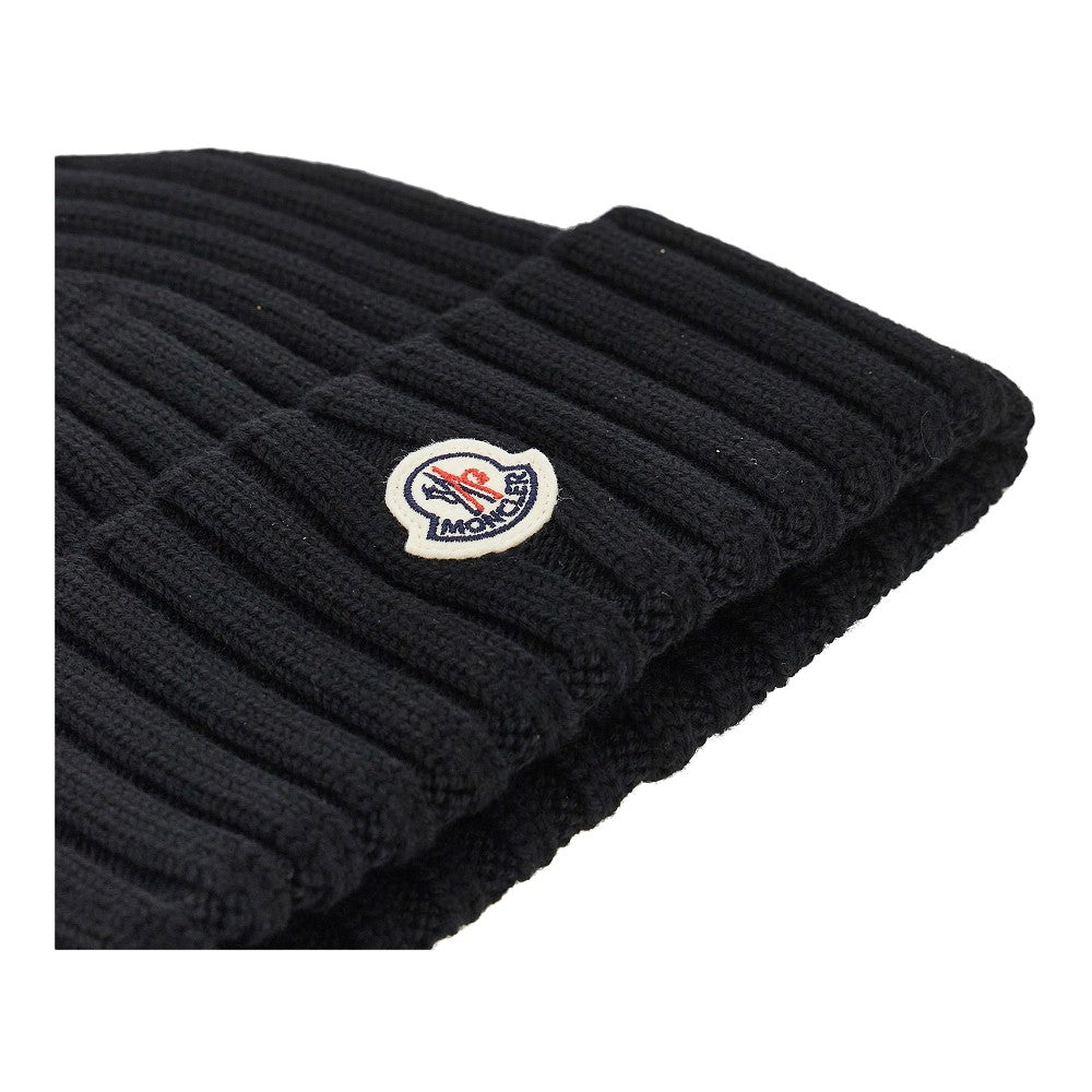 wool beanie hat with logo patch