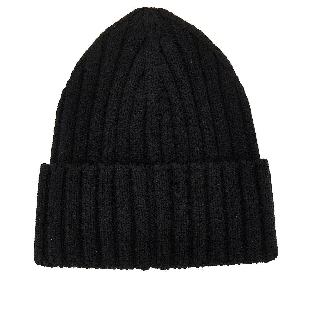 wool beanie hat with logo patch