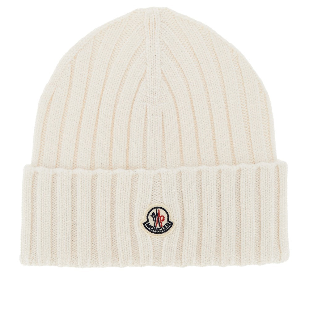 MONCLER OS wool beanie hat with logo patch