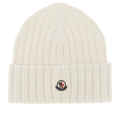 wool beanie hat with logo patch