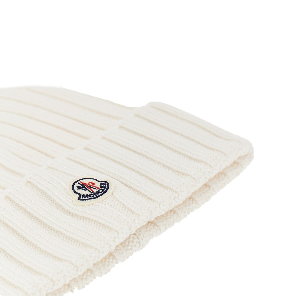 wool beanie hat with logo patch