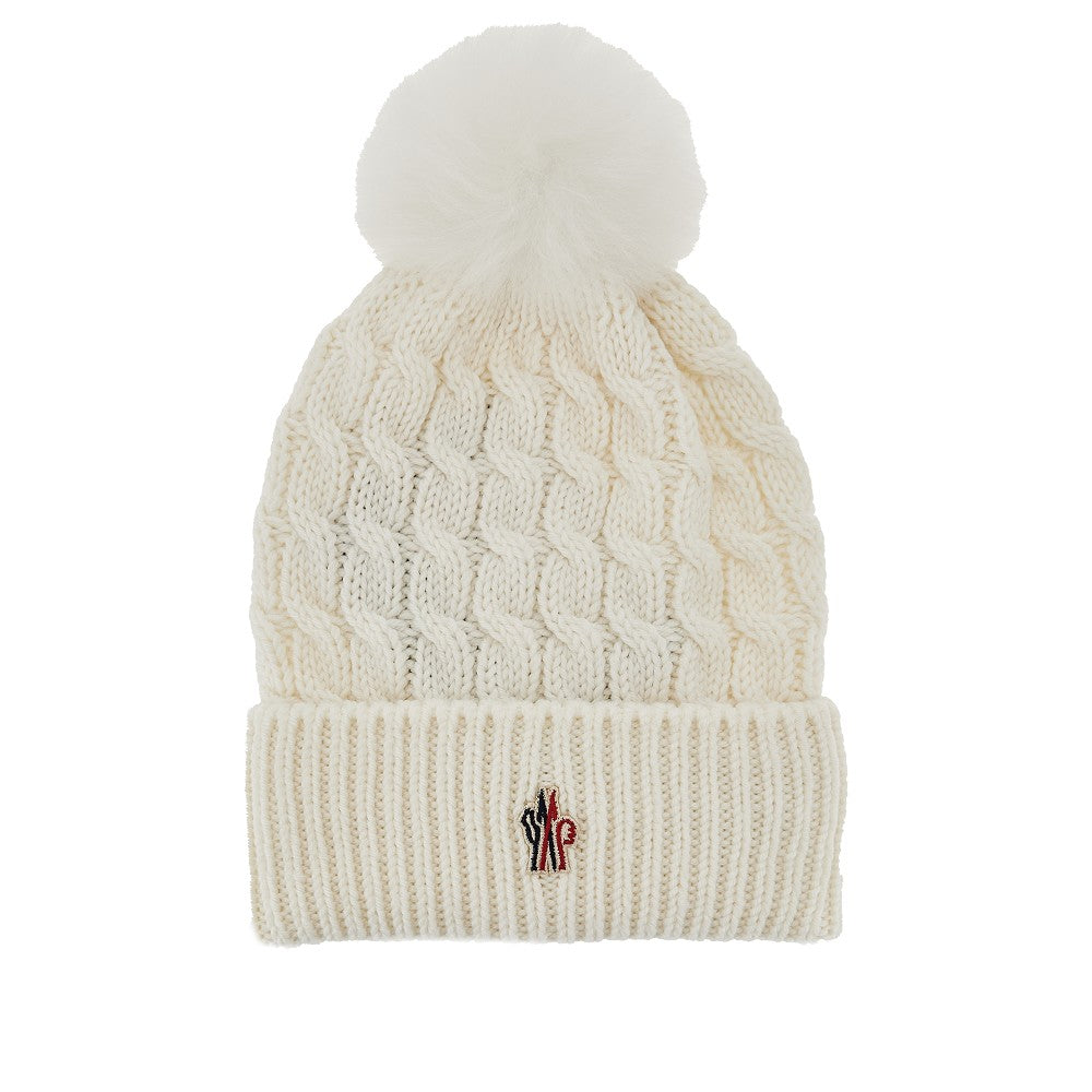 MONCLER GRENOBLE OS wool beanie hat with fur pompom