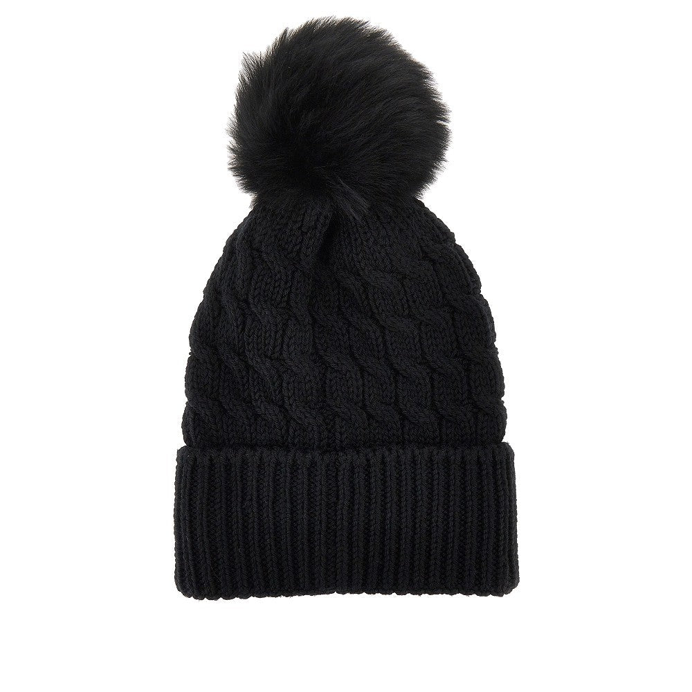 MONCLER GRENOBLE OS wool beanie hat with fur pompom