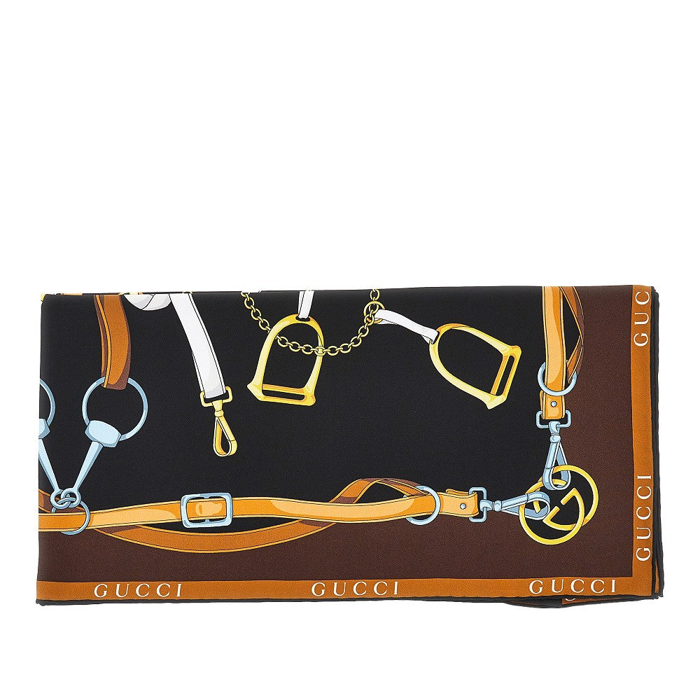 silk twill scarf with horsebit print