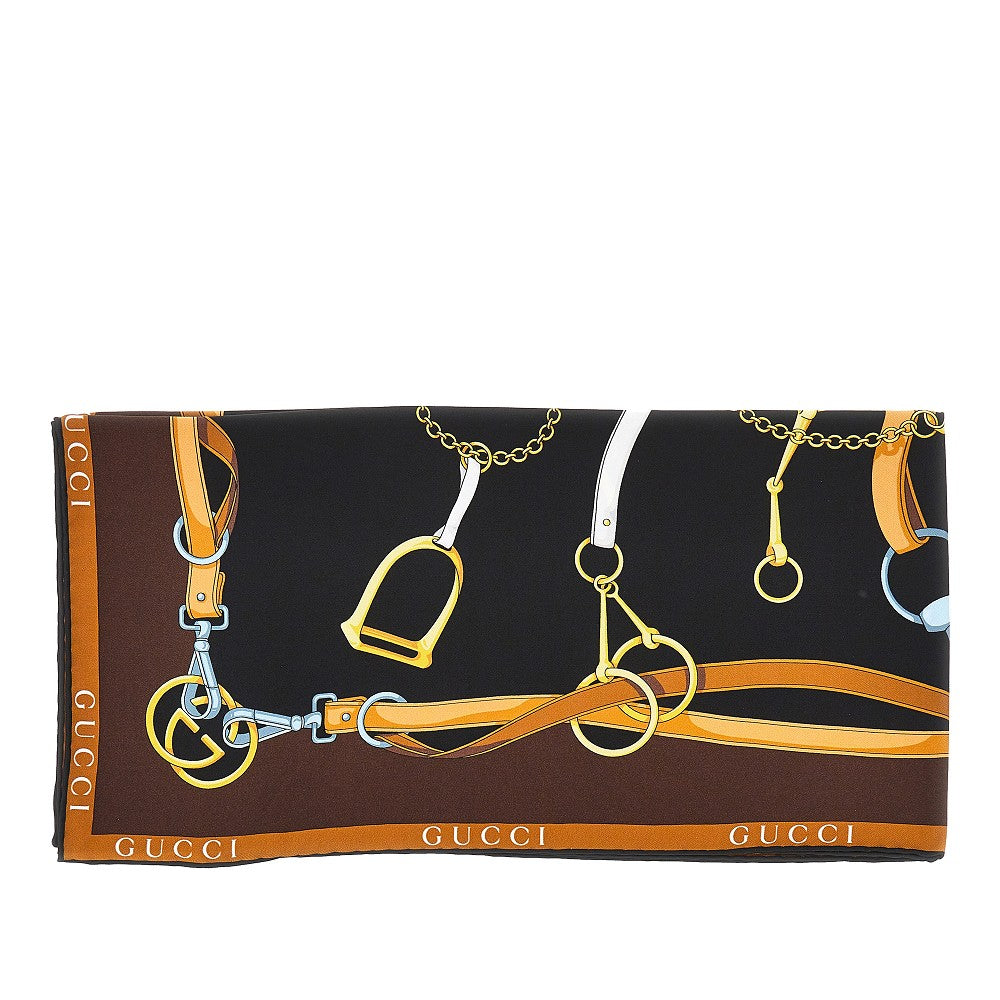 silk twill scarf with horsebit print