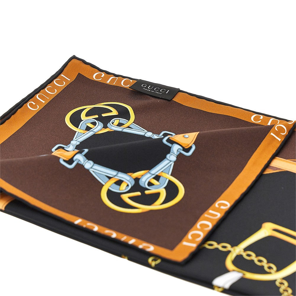 silk twill scarf with horsebit print
