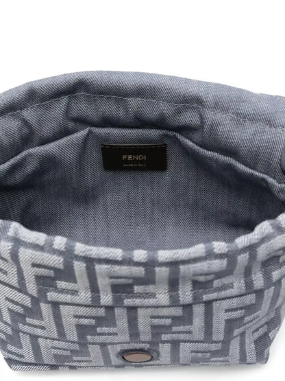 denim-effect ff jacquard mamma baguette small bag