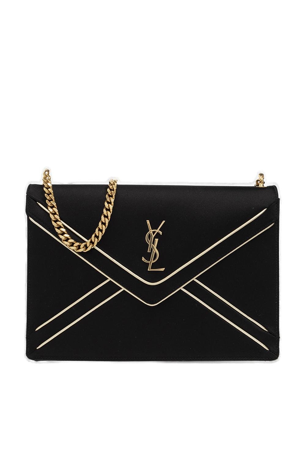 SAINT LAURENT Gaby Small Black Satin And Leather Shoulder Bag