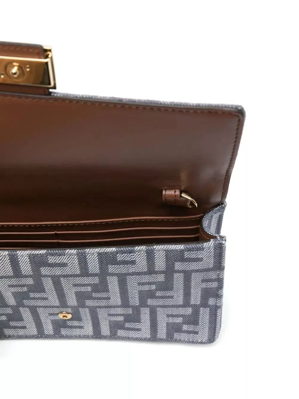 denim-effect ff jacquard baguette wallet on chain