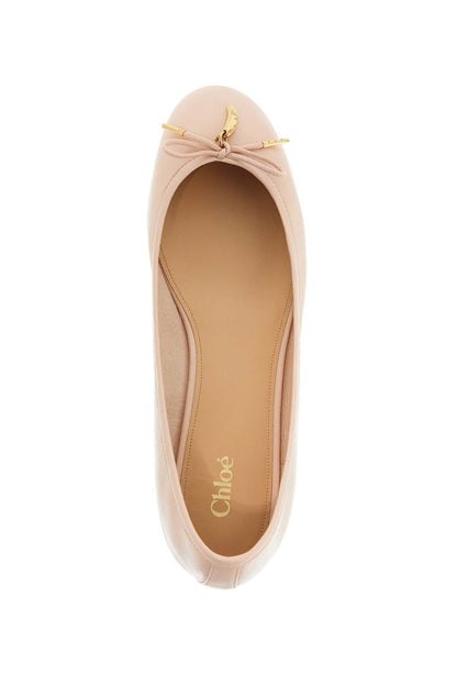 Beige Ballet Flats In Synthetic Material With Rope Bow And Flat Sole