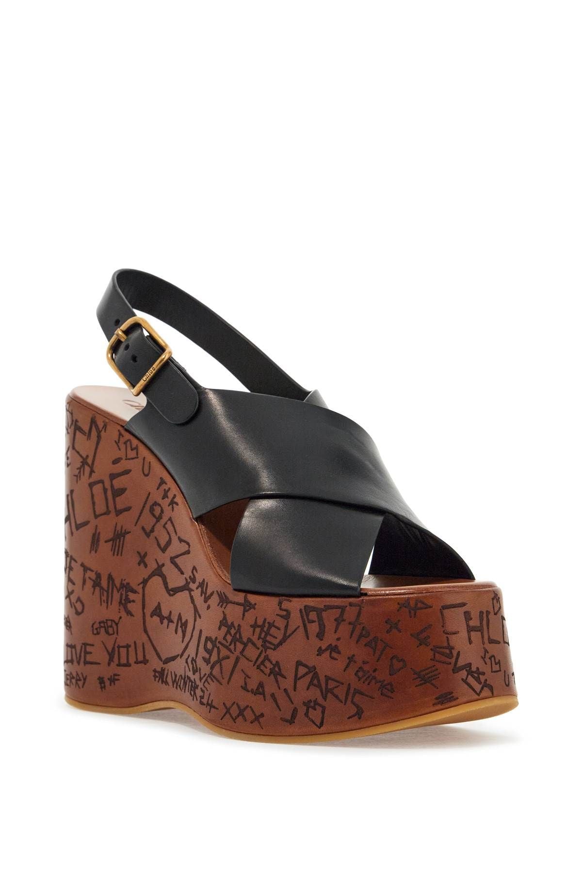 Black Cotton Wedge Shoes With Golden Buckle