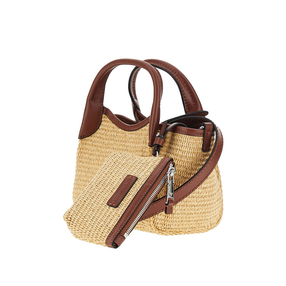 EMPORIO ARMANI OS synthetic raffia mini shopping bag