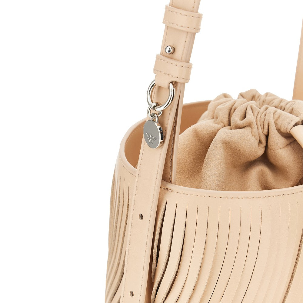 fringed cut leather bucket bag