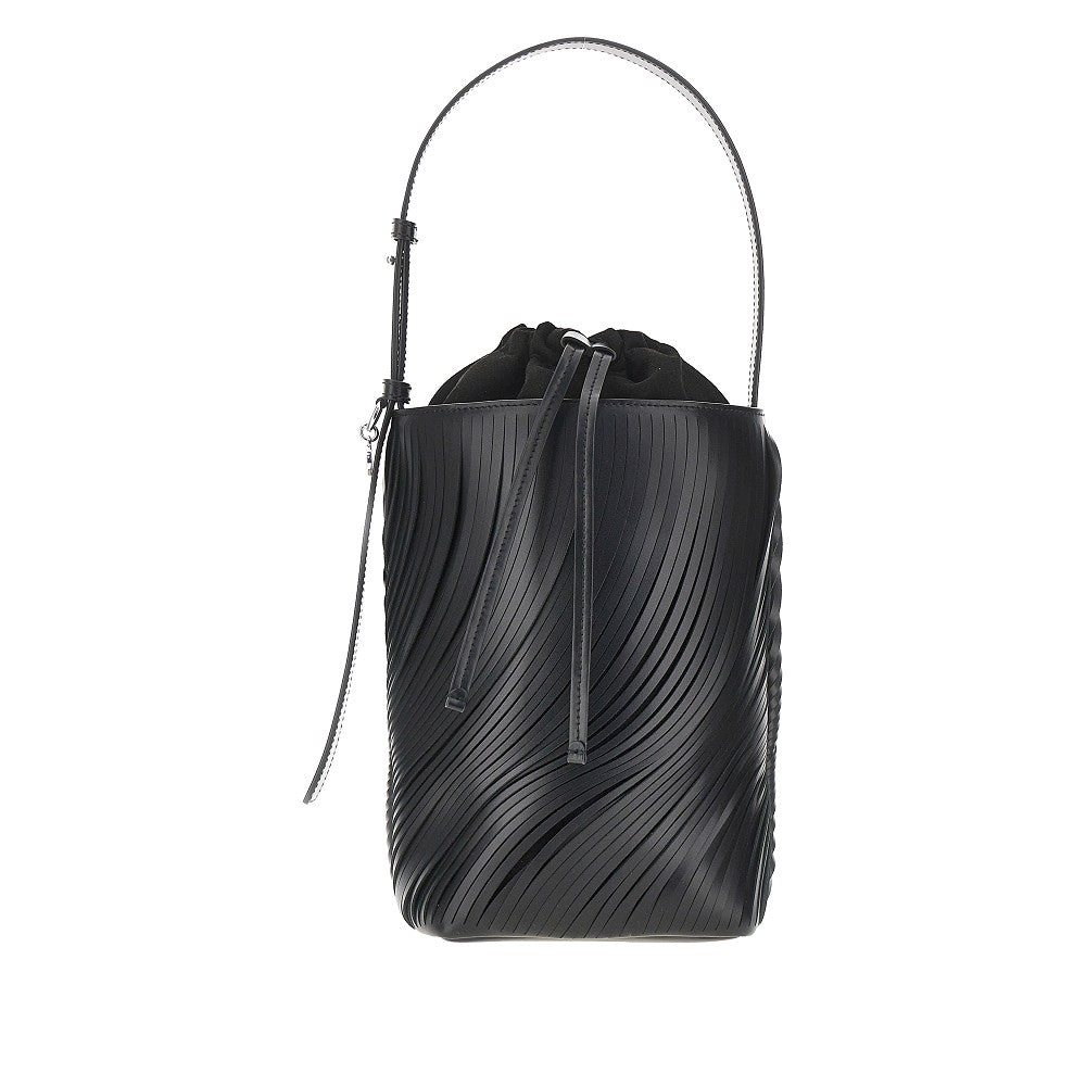 fringed cut leather bucket bag