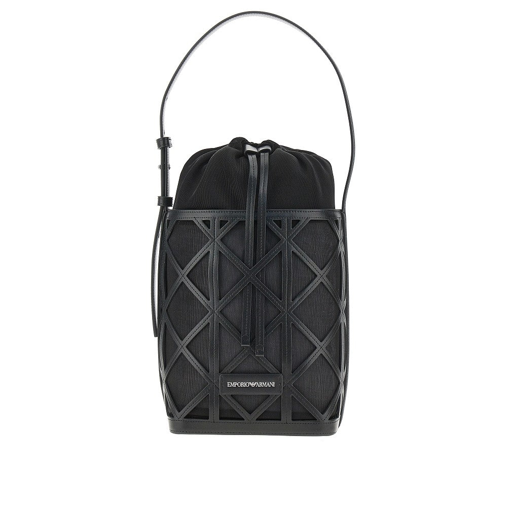faux leather and mesh bucket bag