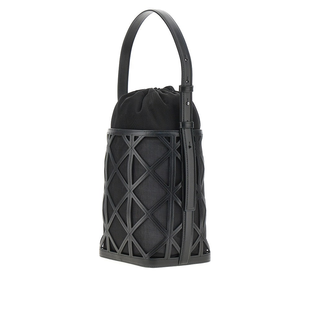 faux leather and mesh bucket bag