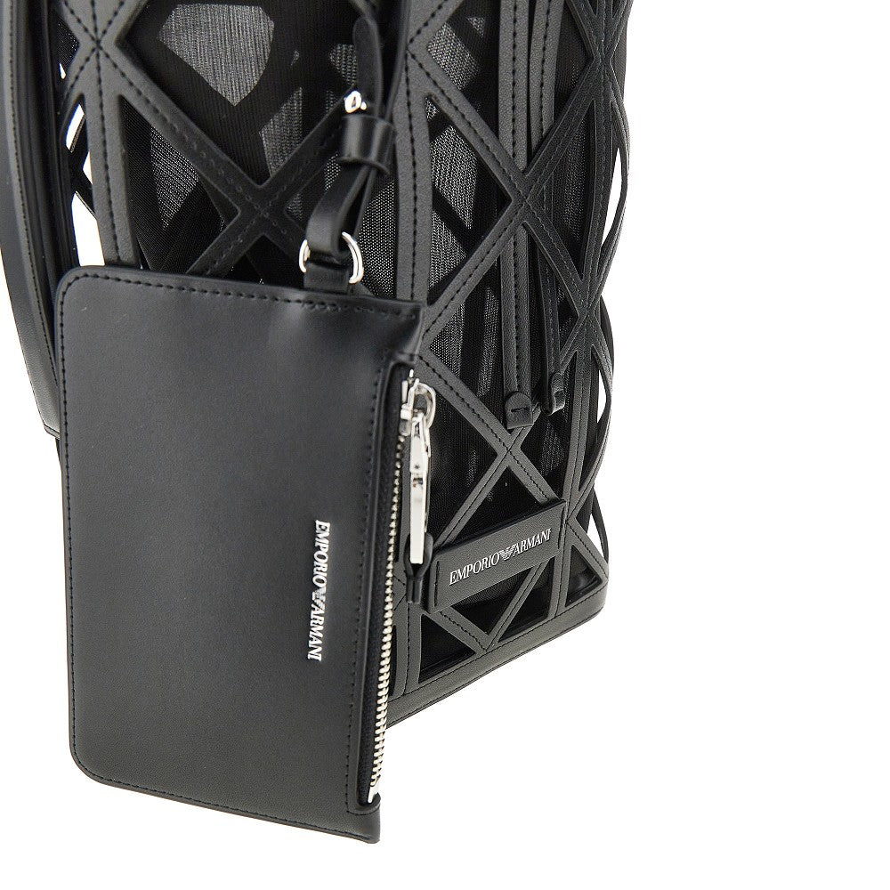 faux leather and mesh bucket bag