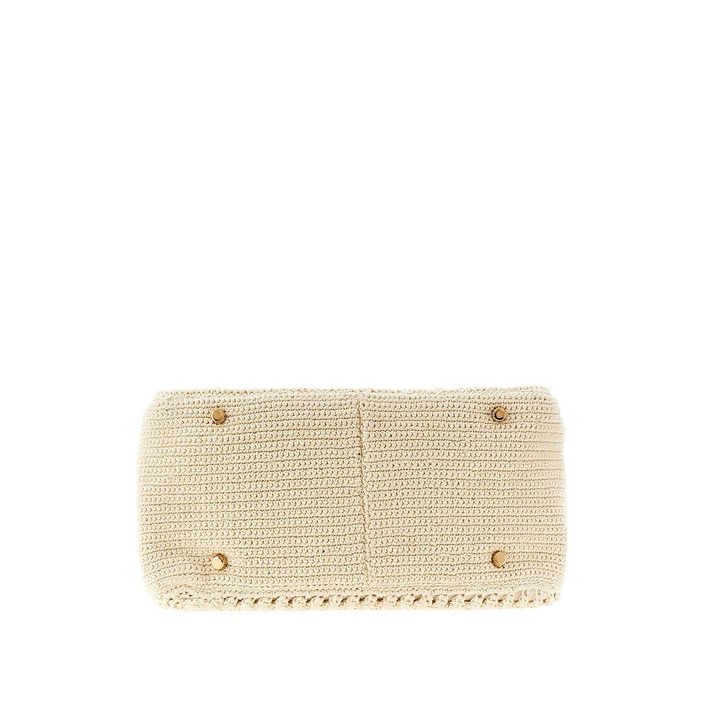 versace tag crochet knitted bowling bag