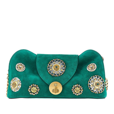 embroidered suede leather vivian clutch