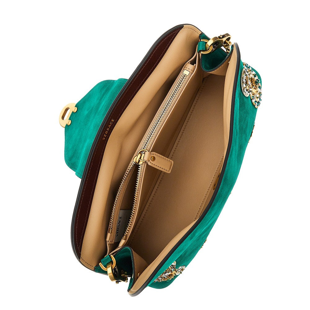 embroidered suede leather vivian clutch