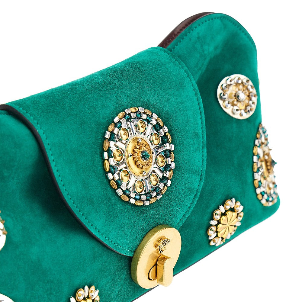 embroidered suede leather vivian clutch