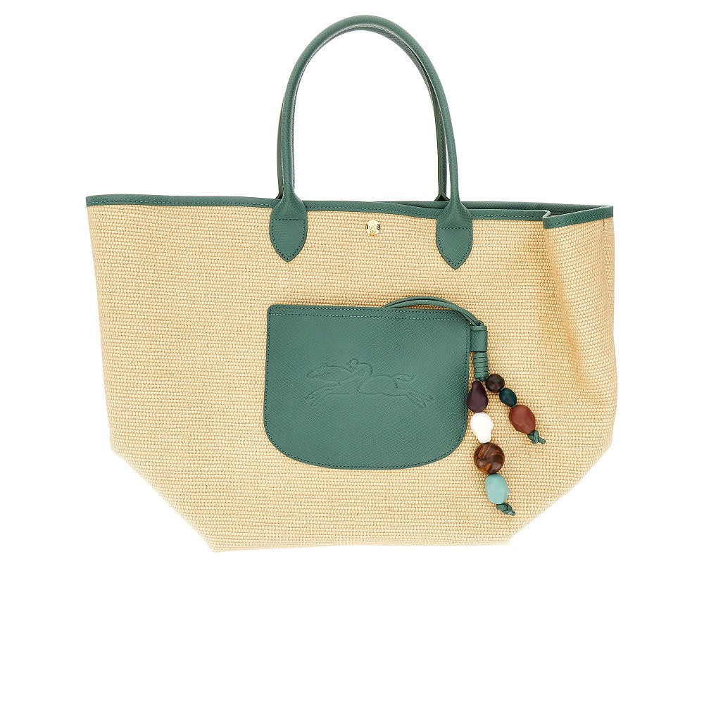 LONGCHAMP OS leather and raffia shopping bag