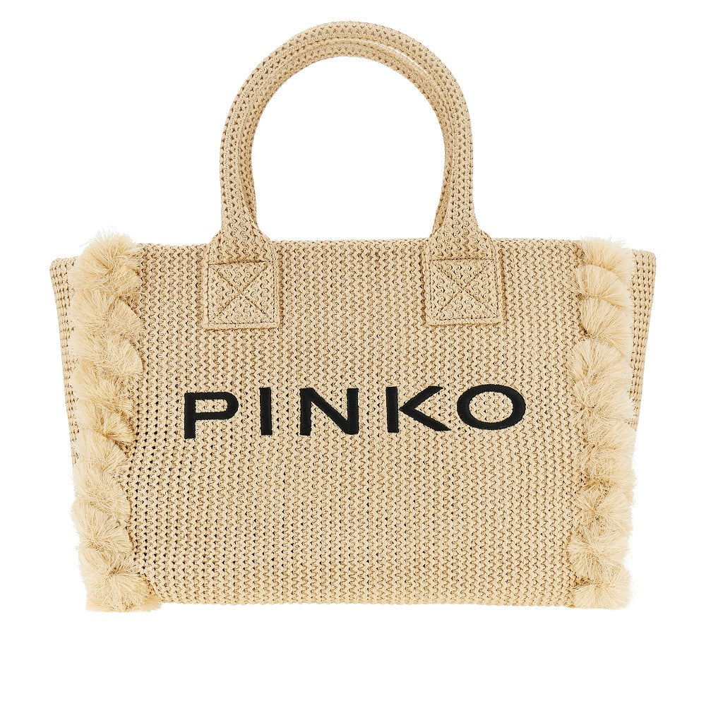faux raffia shopping bag with logo