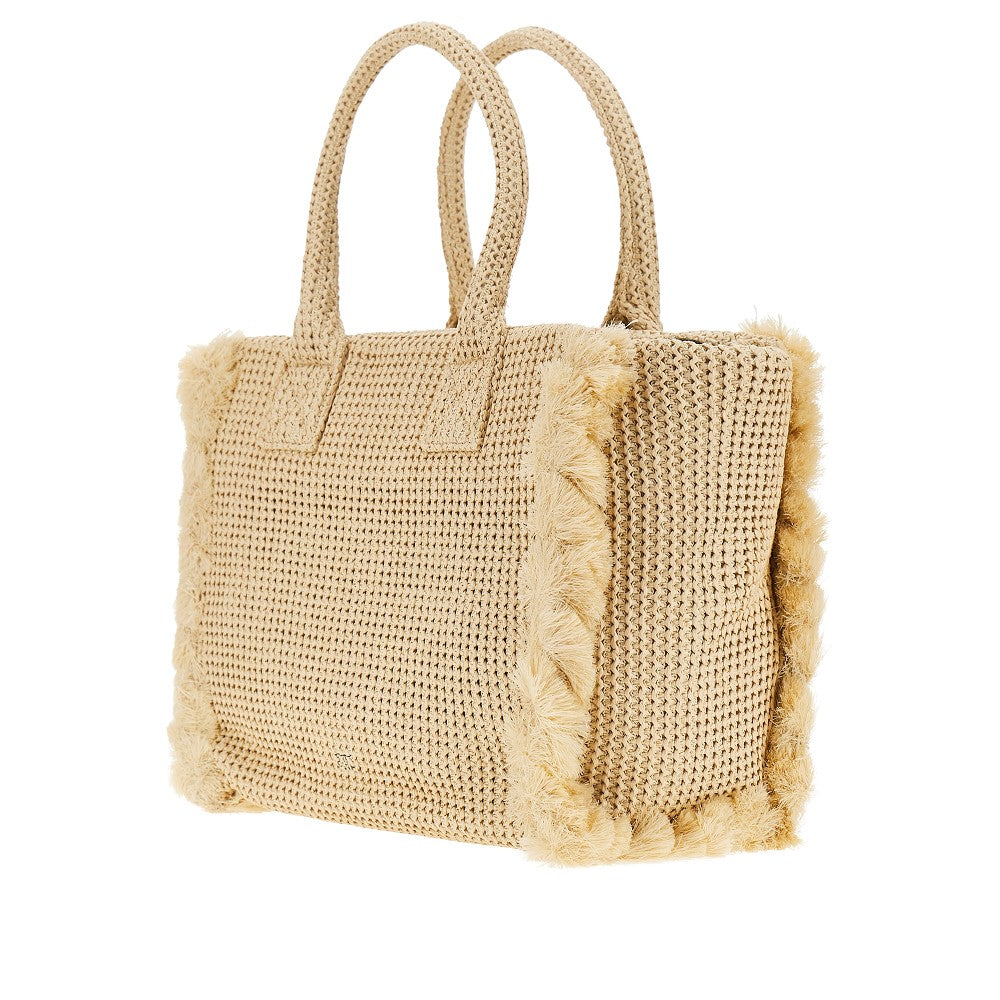 faux raffia shopping bag with logo
