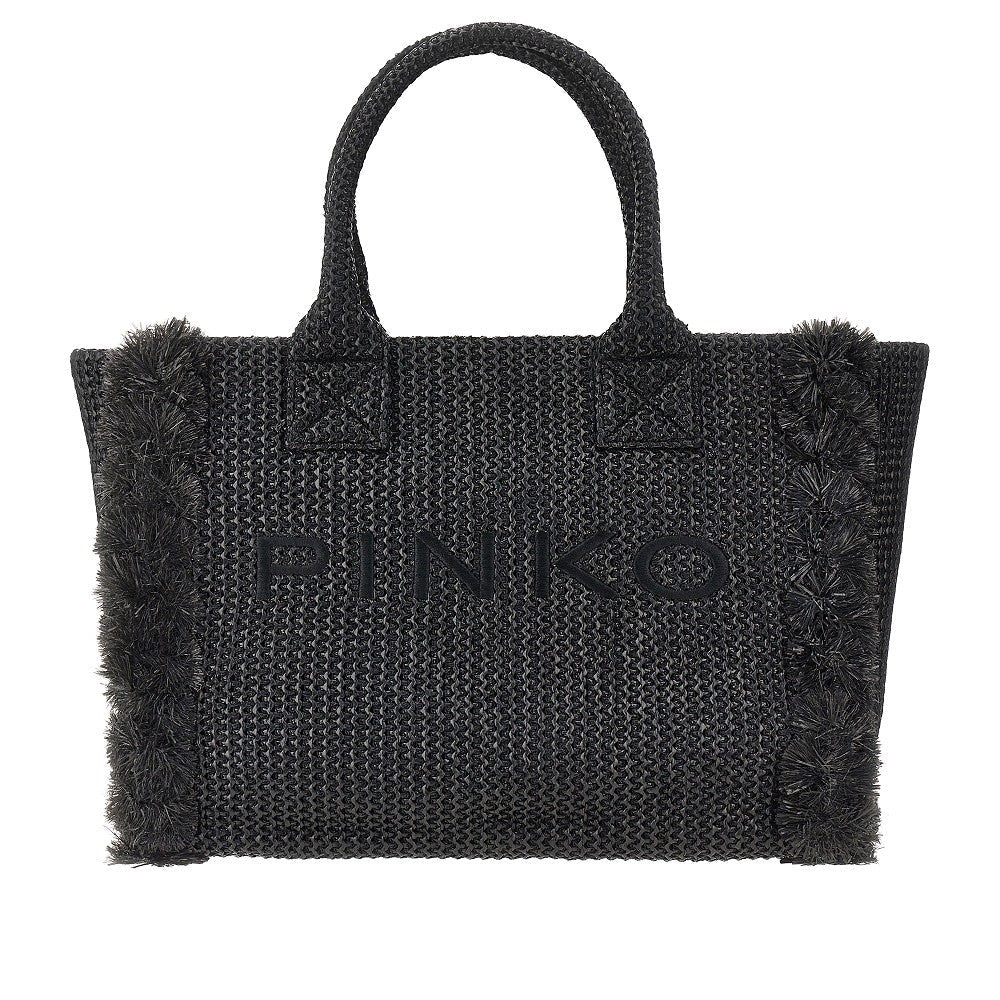 PINKO OS faux raffia shopping bag with logo